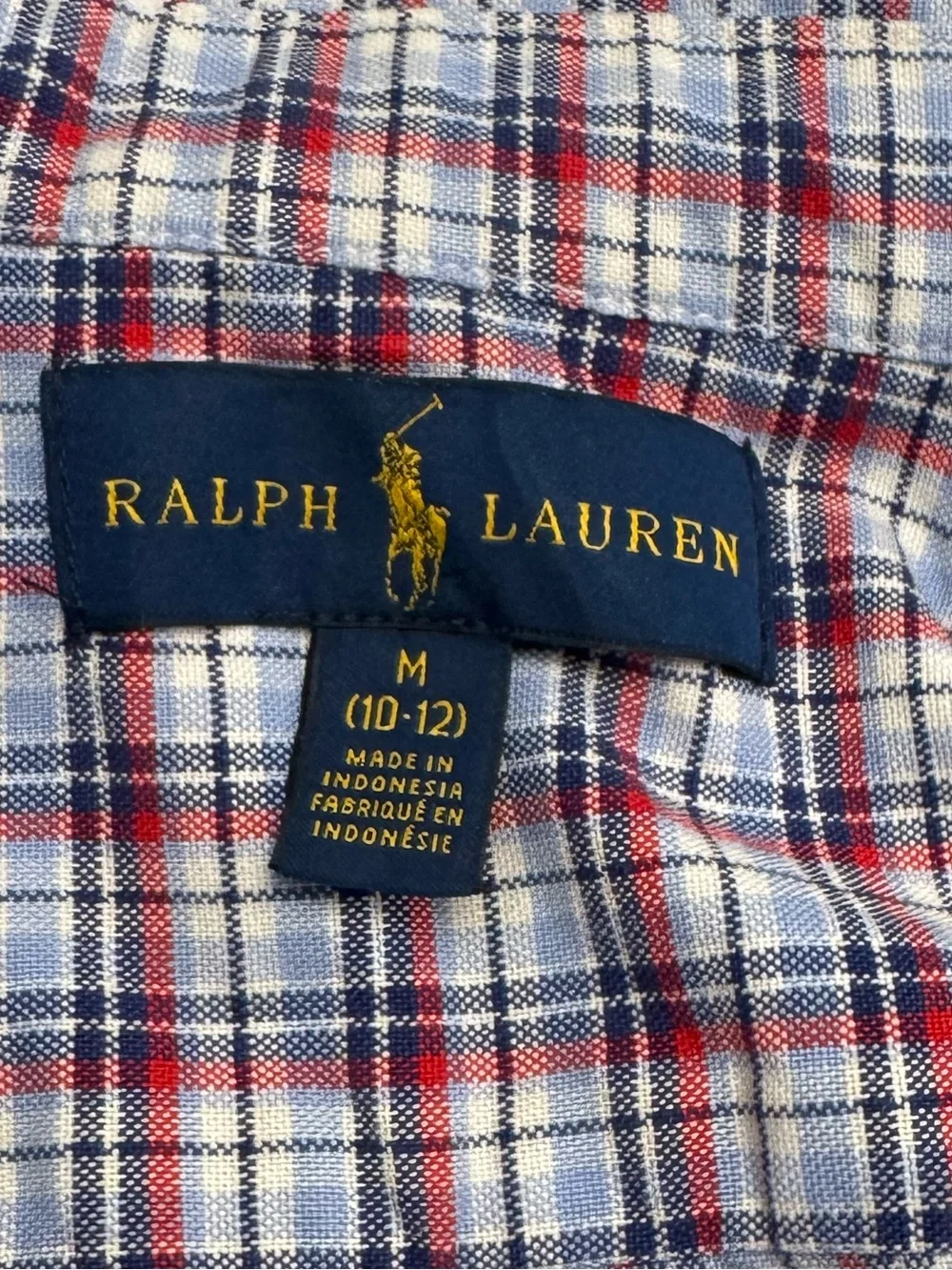 Ralph Lauren Boys Plaid Button-Down Shirt - Blue & Red Plaid Size M (10-12)